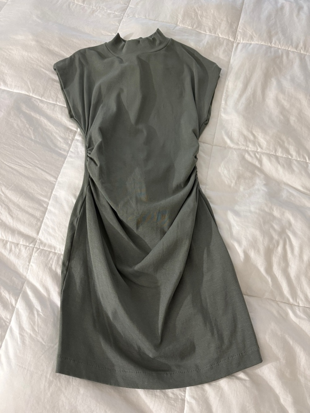 Zara Olive Green Mock Neck Mini Dress